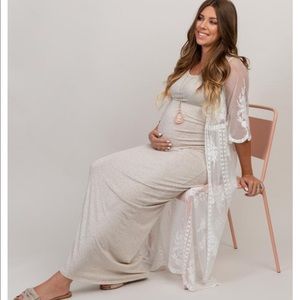 PinkBlush oatmeal side ruched maternity maxi dress